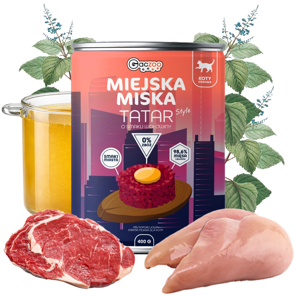 Gaczoo Miejska Miska karma mokra dla kota Tatar wołowy Style 400g